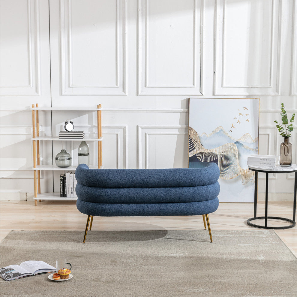 53" Round Arm Settee with Metal Legs, Navy Blue, 53"