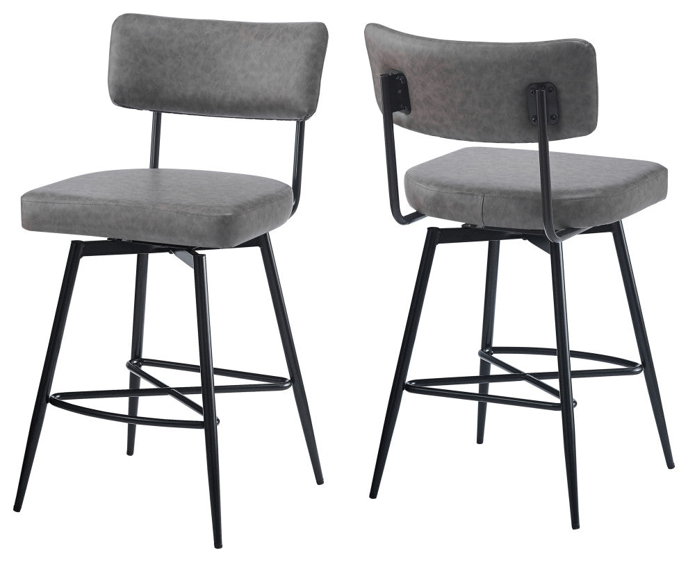 GDF Studio 26" Retro PU Leather Counter Stools, Metal Frame, Set of 2, Gray