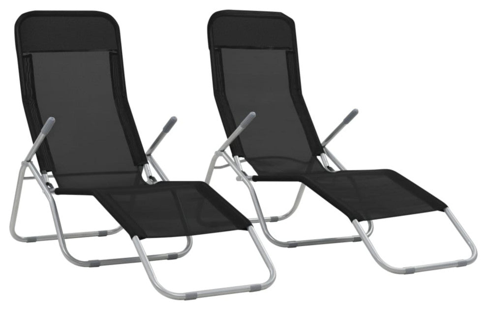 vidaXL Folding Sun Loungers 2-Piece Textilene Black