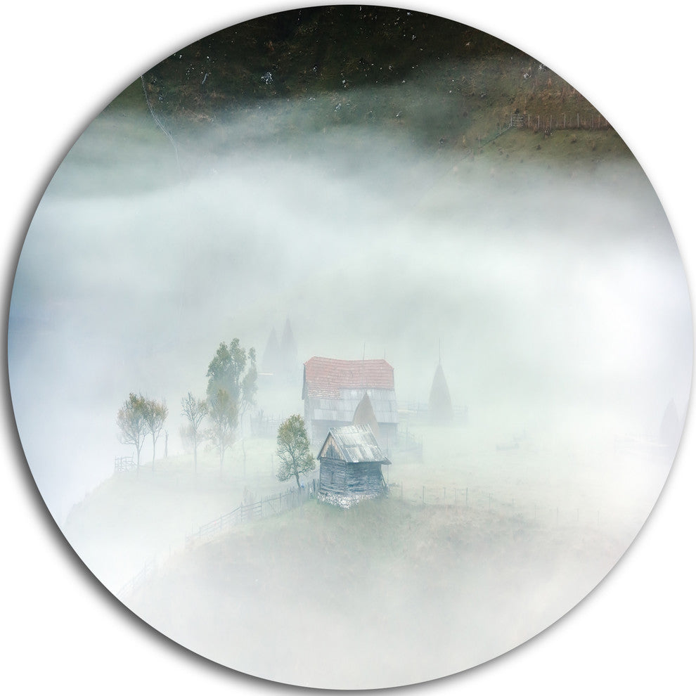 Morning Fog At Sunrise, Landscape Photo Disc Metal Wall Art, 23"