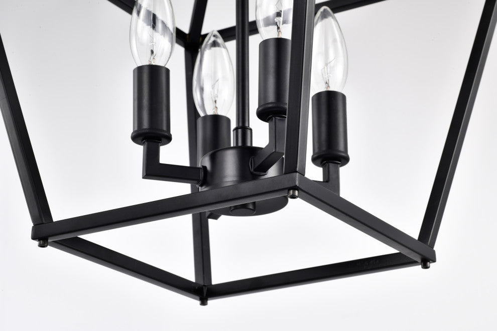 4-Light Matte Black Lantern Pendant Chandelier 12in. With Nickle or Black Sleeve