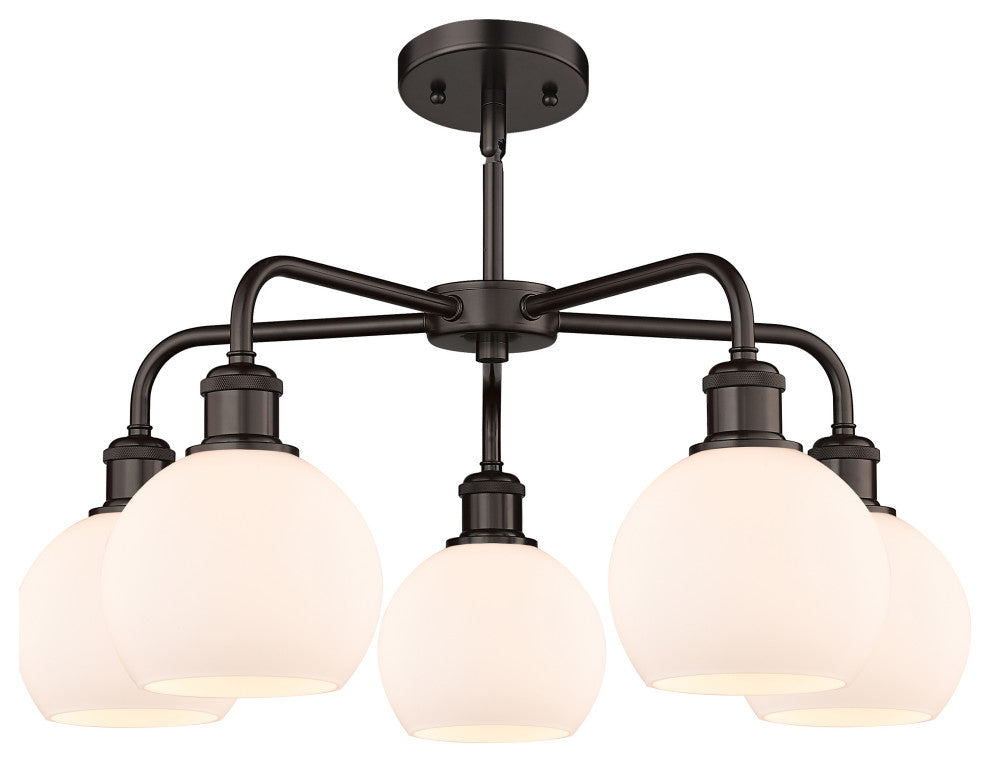 Athens 5-Light 24" Stem Chandelier, Oil Rubbed Bronze, Matte White