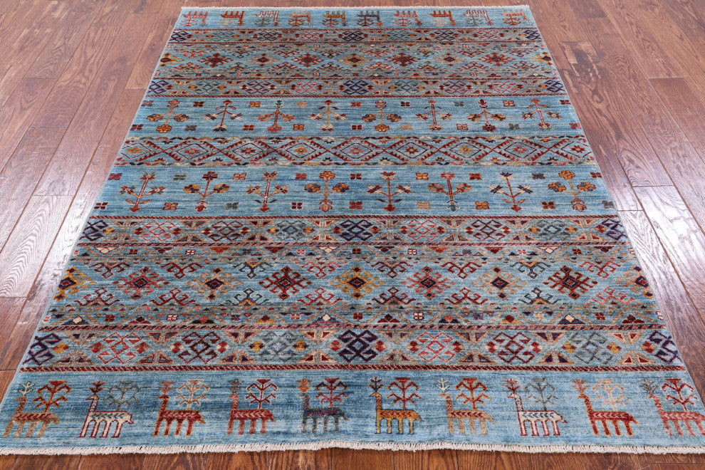 Persian Gabbeh Tribal Handmade Wool Rug 4' 11" X 6' 6" Q8031