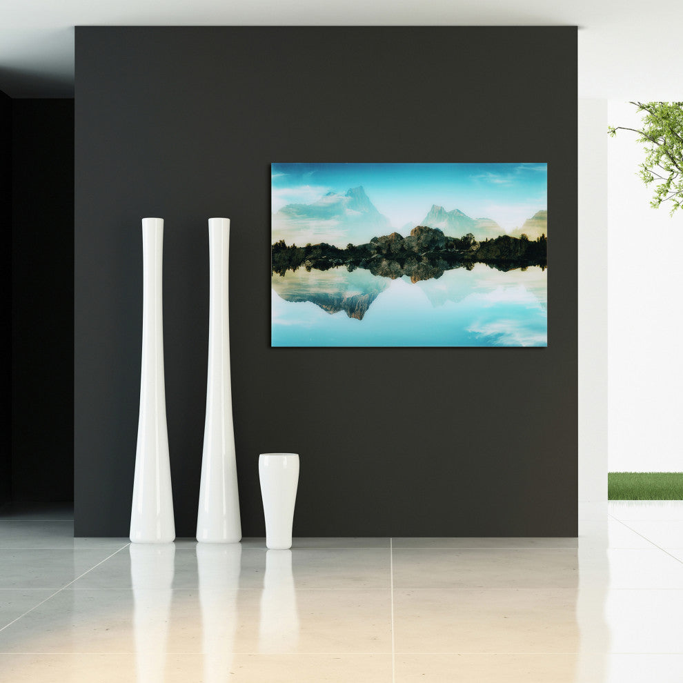 Quiet Waters Lakeside Landscape Wall Art Tempered Glass Contemporary Artwork