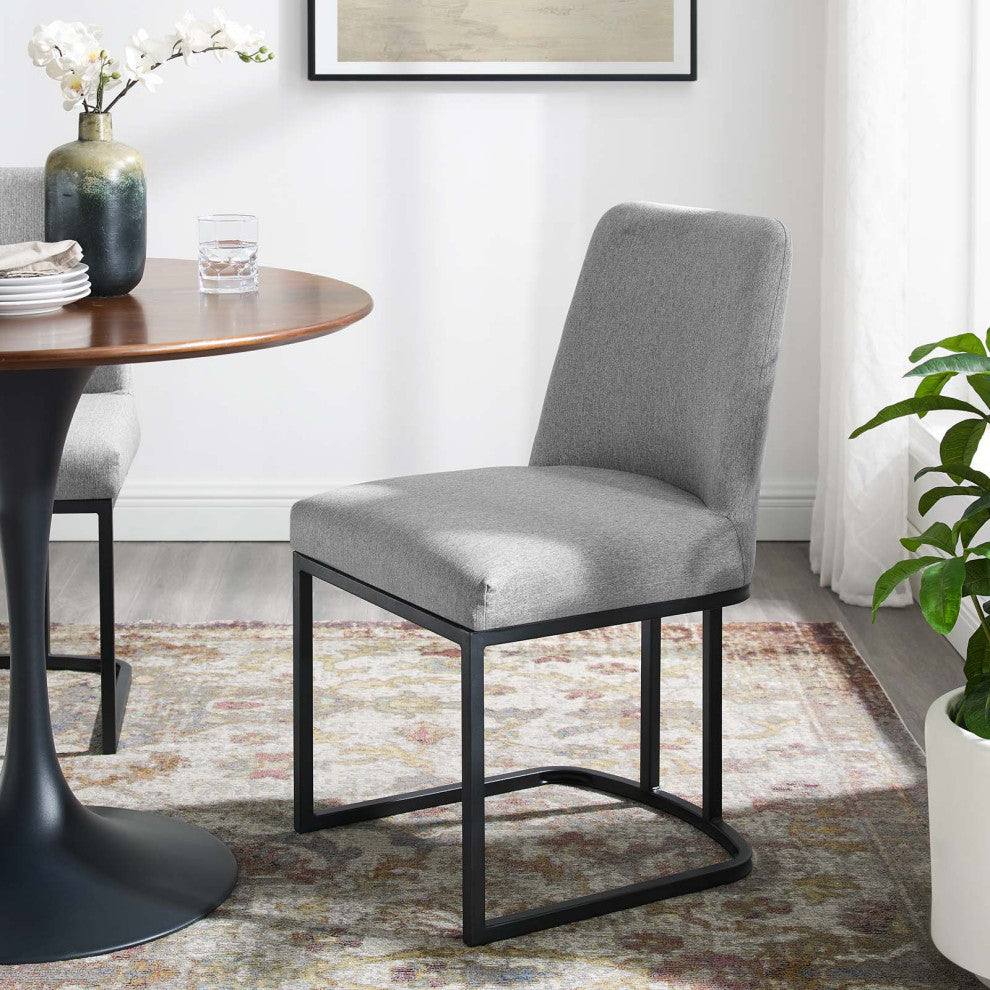 Side Dining Chair, Fabric, Metal, Black Gray, Modern, Bistro Restaurant
