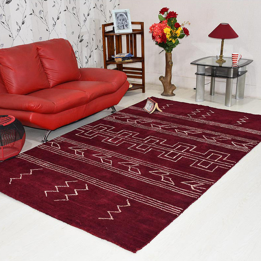 HAND KNOTTED LOOM SILK ECO-FRIENDLY AREA RUG -5'x8',Rectangle,Dark Red,Geometric