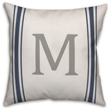 Blue Farmhouse Stripe Monogram - M 18x18 Spun Poly Pillow