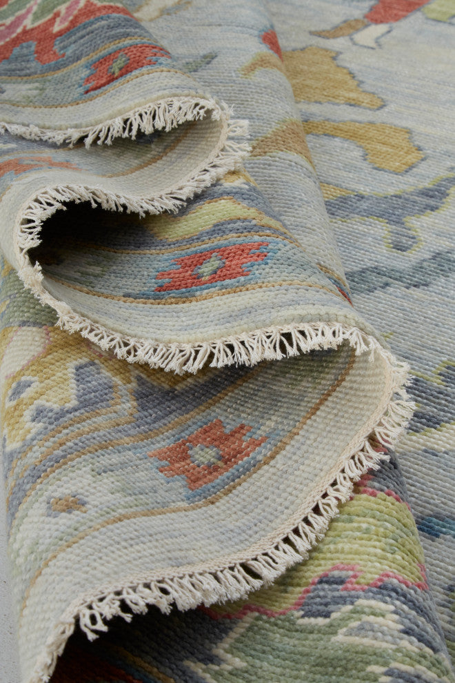 Larson Luxe Hand Knot Botanical Rug, Dark Denim Blue, 12'x15'