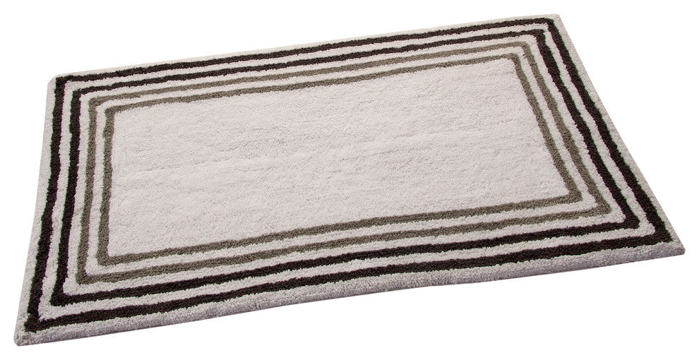 Bath Rug Cotton, 2 Piece Set, 24"x17" and 34"x21", White and Multi Gray