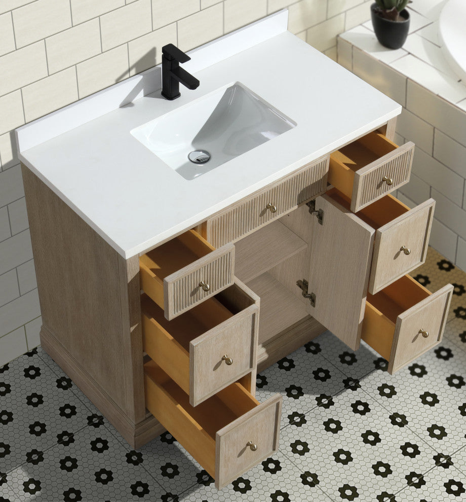 Redondo Bathroom Vanity, Ash Oak, 42", Single Sink, Freestanding