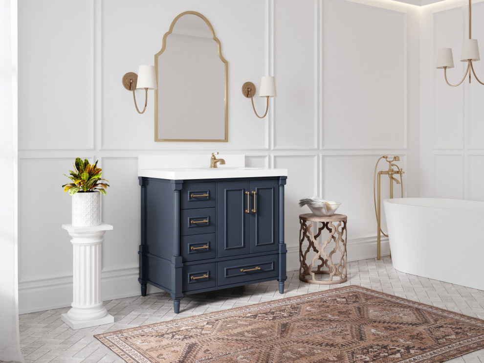Aberdeen 36 Right Offset Bath Vanity in Hale Navy Blue  2" Calacatta Laza