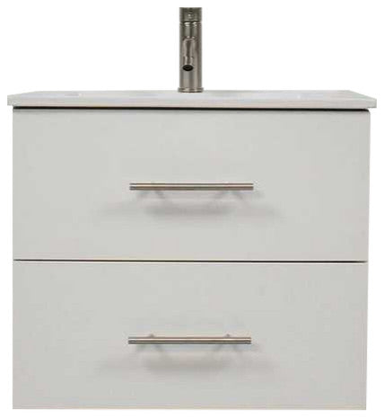 Napa 30" Modern Floating Bathroom Vanity With Ceramic Top and Round Handles, White