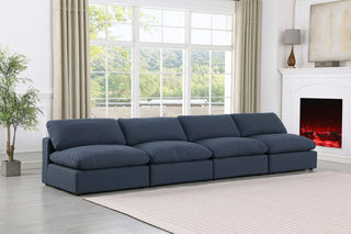Comfy Upholstered Modular Sofa, Navy, 4-Piece: 4 Armless Chair, Linen Textured Fabric