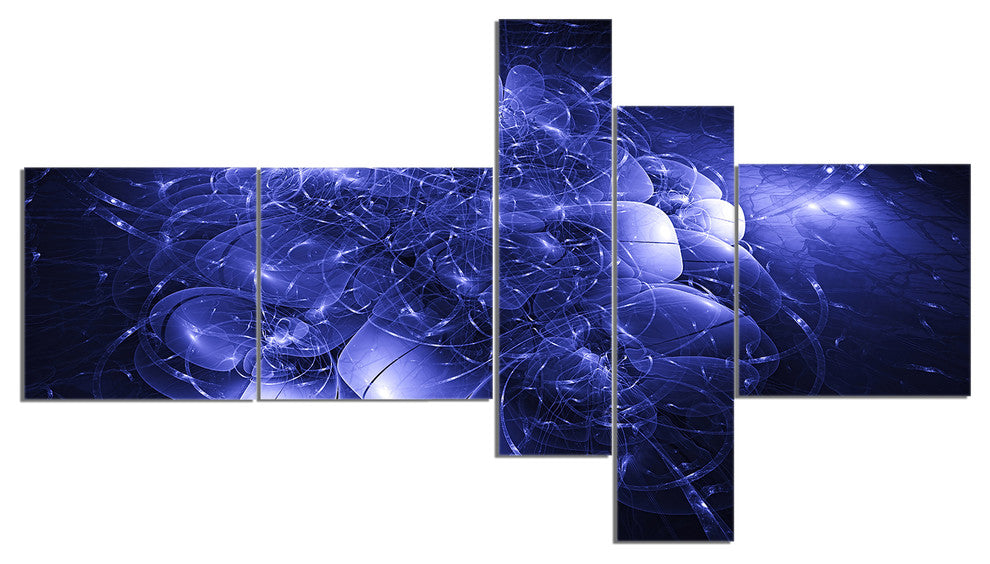 Alien Mystical Flower Blue, Floral Art Canvas Print, 60"x32", 5 panels