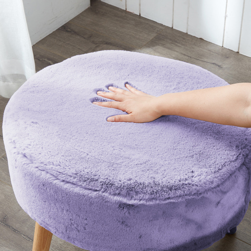 Solid Heavy Faux Fur Oval Ottoman, Lavender Fog