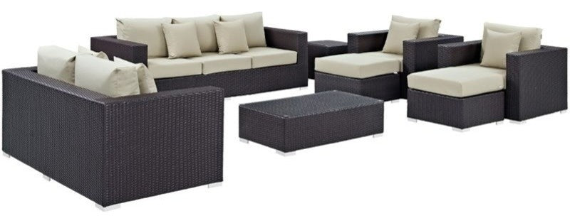 Espresso Beige Convene 9-Piece Outdoor Patio Sofa Set