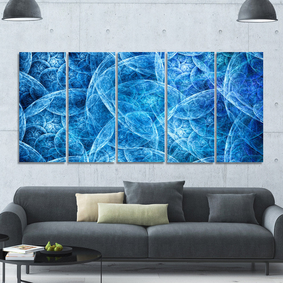 Dark Blue Fractal Dramatic Clouds, Abstract Canvas Art Print, 60"x28", 5 Panels