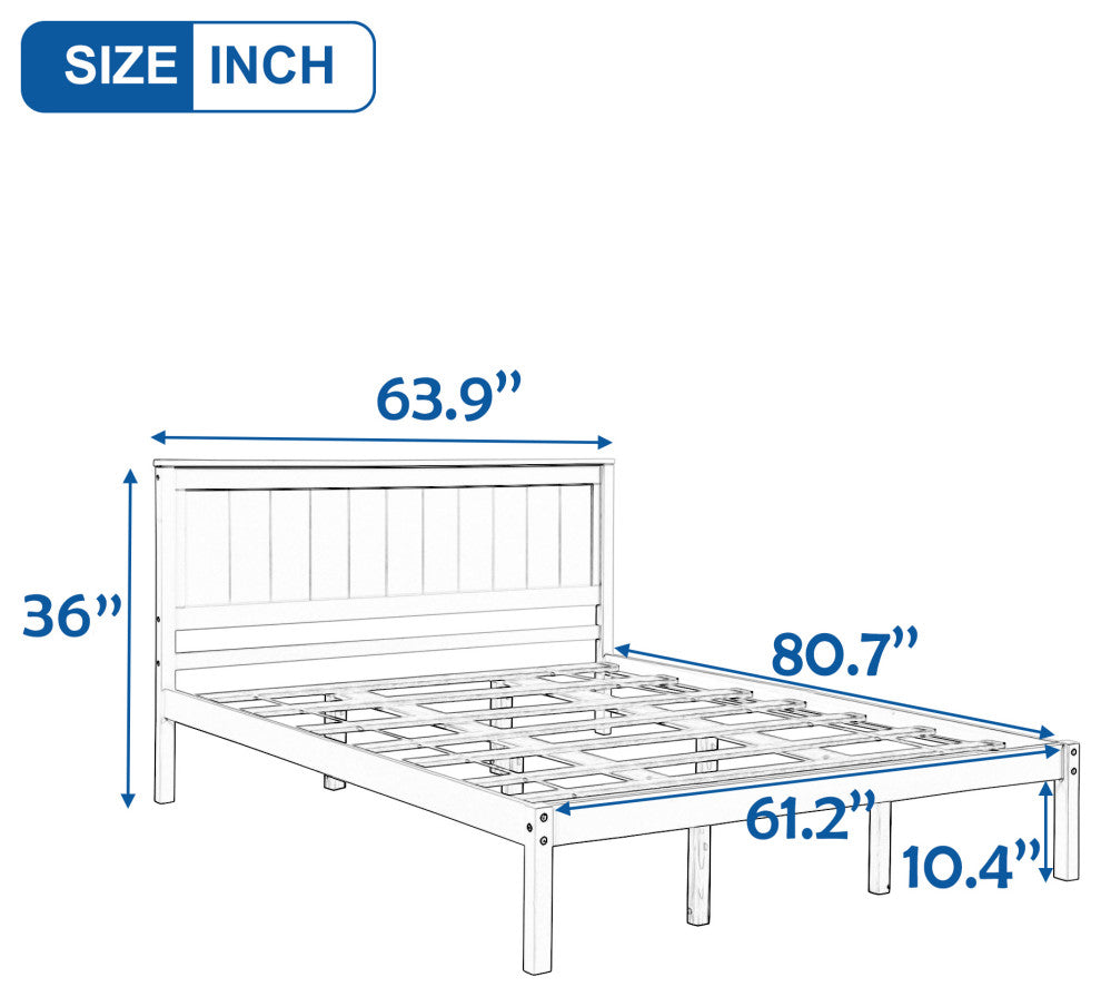 Gewnee Platform Bed Frame with Headboard , Wood Slat Support in Espresso