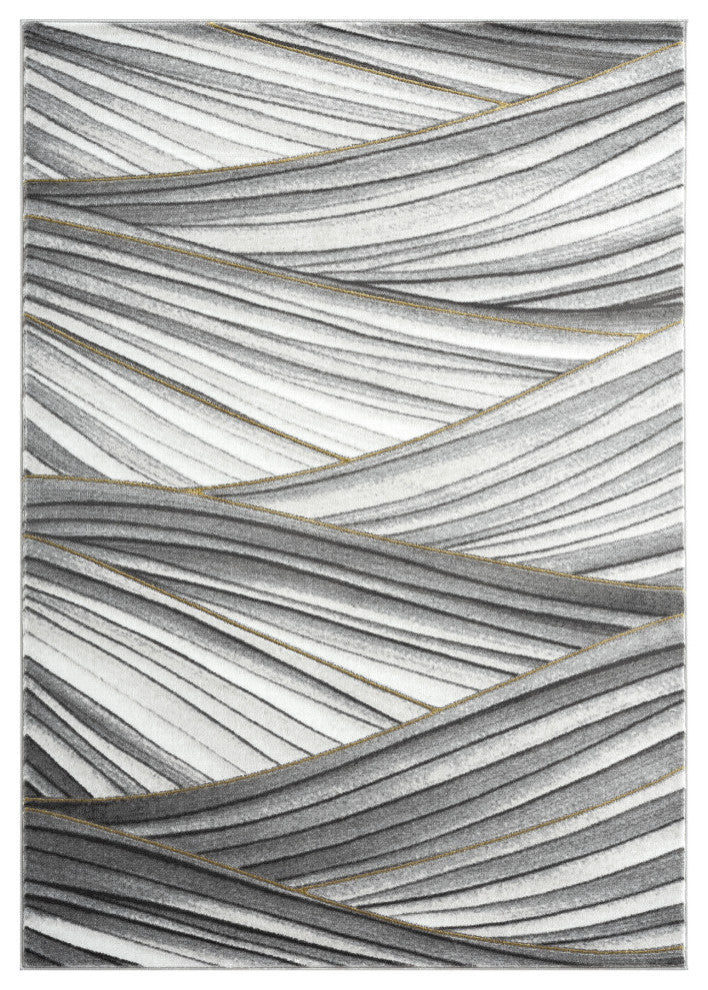 Abani Luna LUN210A Contemporary Grey and Gold Wavy Area Rug