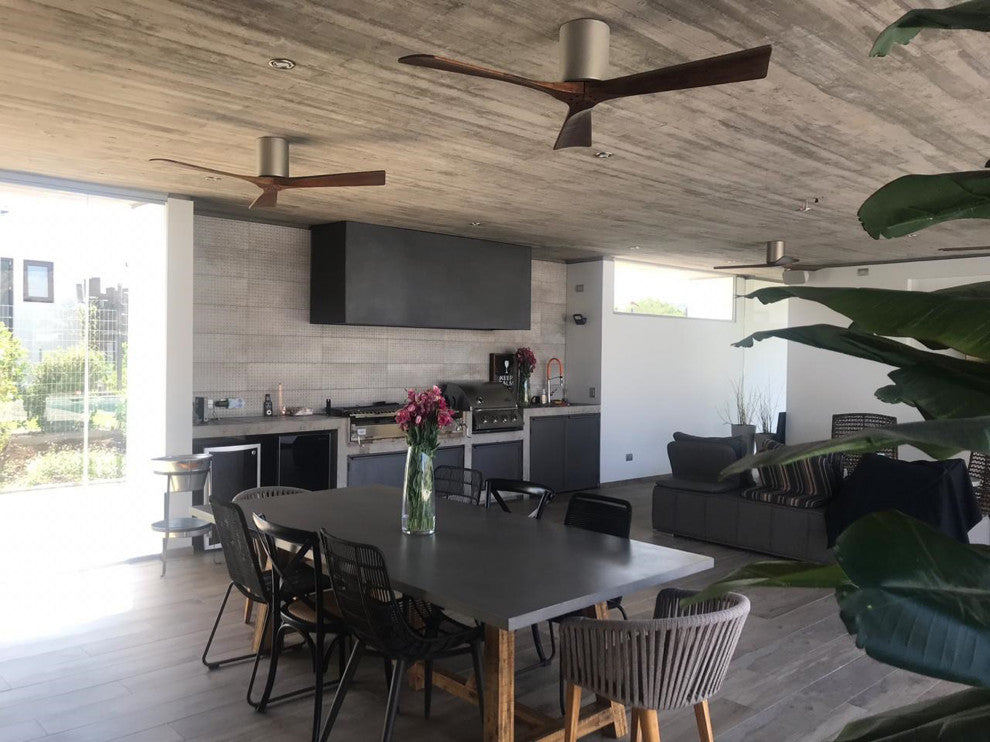 Irene-3 60" Hugger Ceiling Fan, Brushed Nickel With Walnut Blades