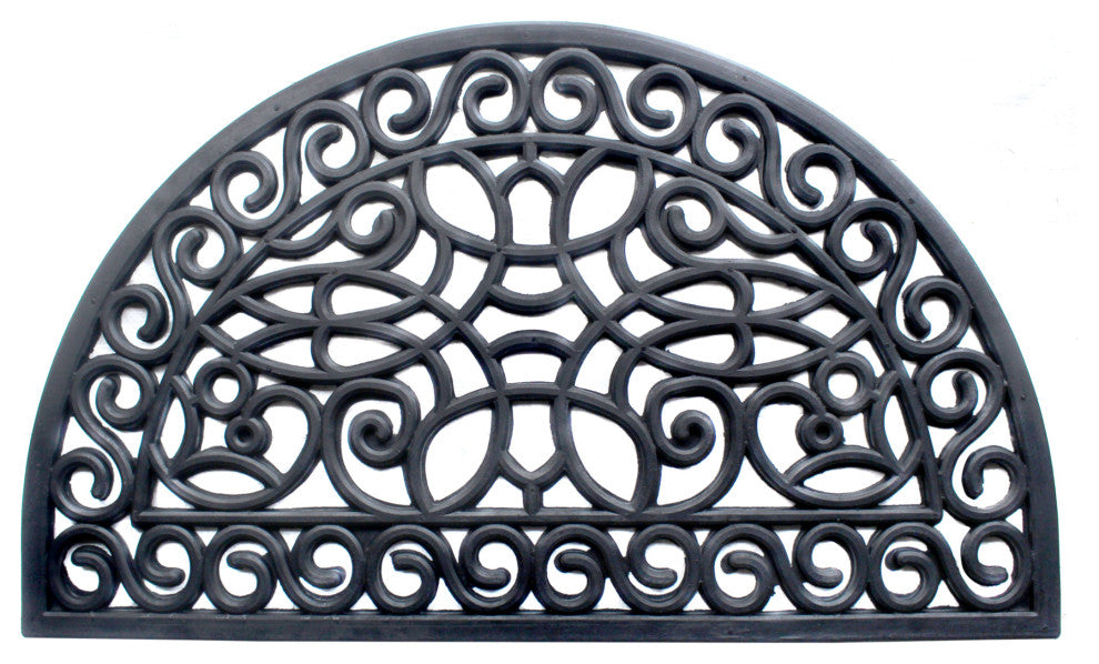 Black Moulded Trellis Half-round Rubber Doormat, 18"x30"