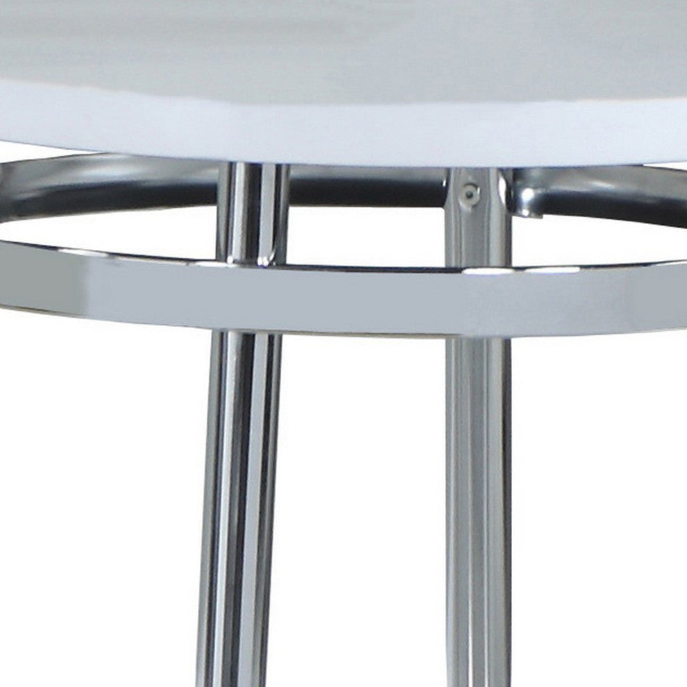 Benzara BM242057 Round Faux Marble Top End Table With Metal Tubular Legs, White