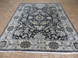 8'2x9'11 Handmade Navy Blue Fine Agra Tabriz Oriental Rug