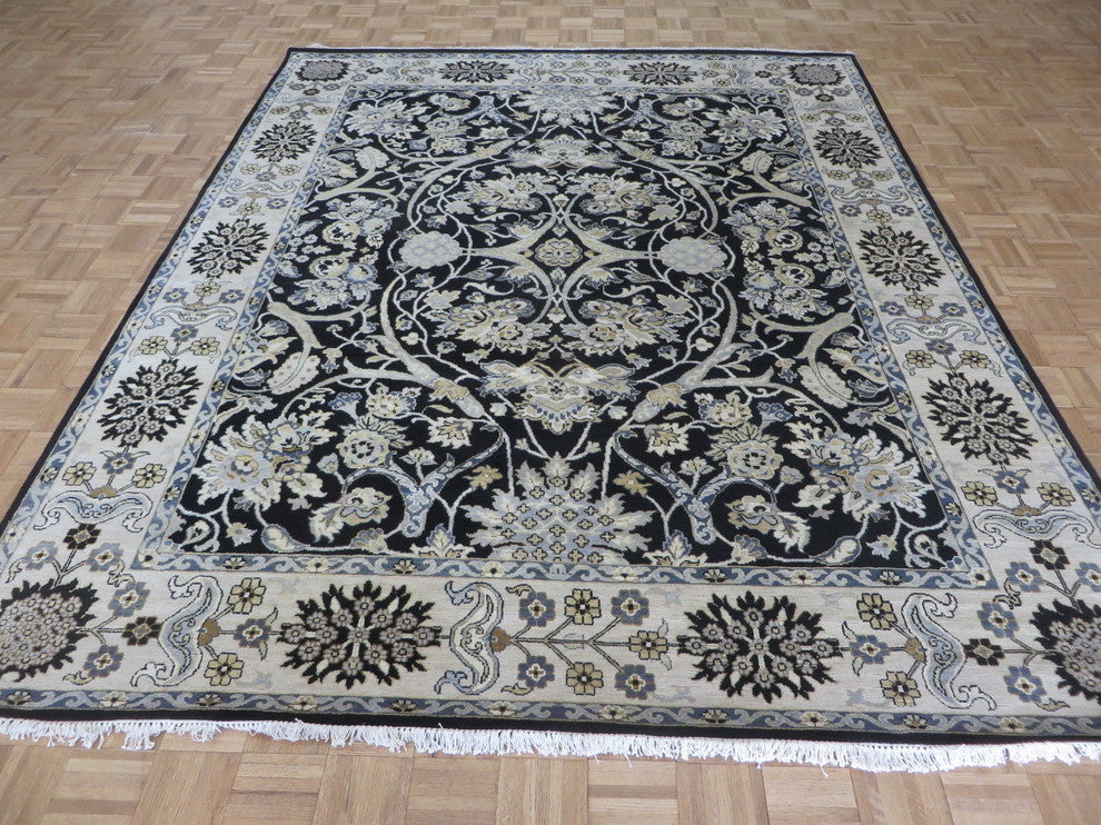 8'2x9'11 Handmade Navy Blue Fine Agra Tabriz Oriental Rug