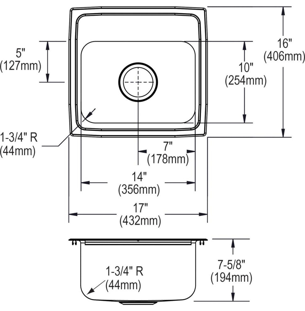 LR17163 Lustertone Classic Stainless Steel 17" x 16" Drop-in Sink, 3 Holes