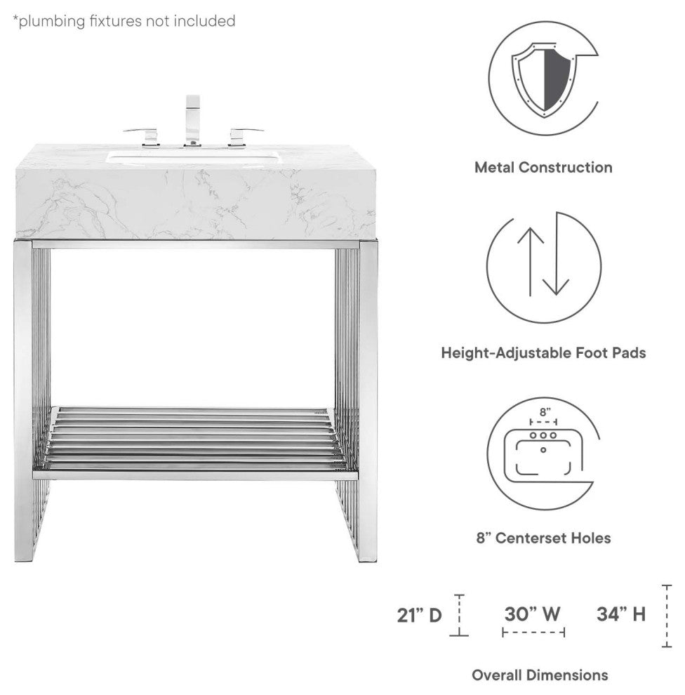 Gridiron 30" Bathroom Vanity, White Silver