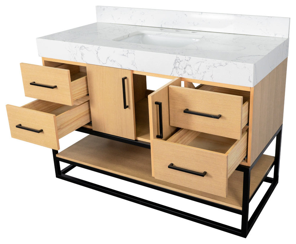 Ellis 48" Bathroom Vanity, Blonde, Top: Engineered Marble