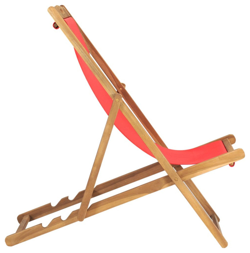 Vidaxl Folding Beach Chair Solid Teak Wood Red