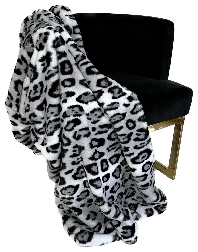 Plutus Gray Silver Jaguar Faux Fur Luxury Throw Blanket, Throw 60"W x 96"L