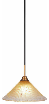 Paramount 1-Light Mini Pendant, Matte Black & Brass, 12" Amber Crystal Glass