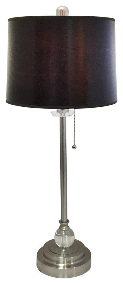 28" Crystal Lamp With Brown Wood Texture Shade, Brushed Nickel, Single