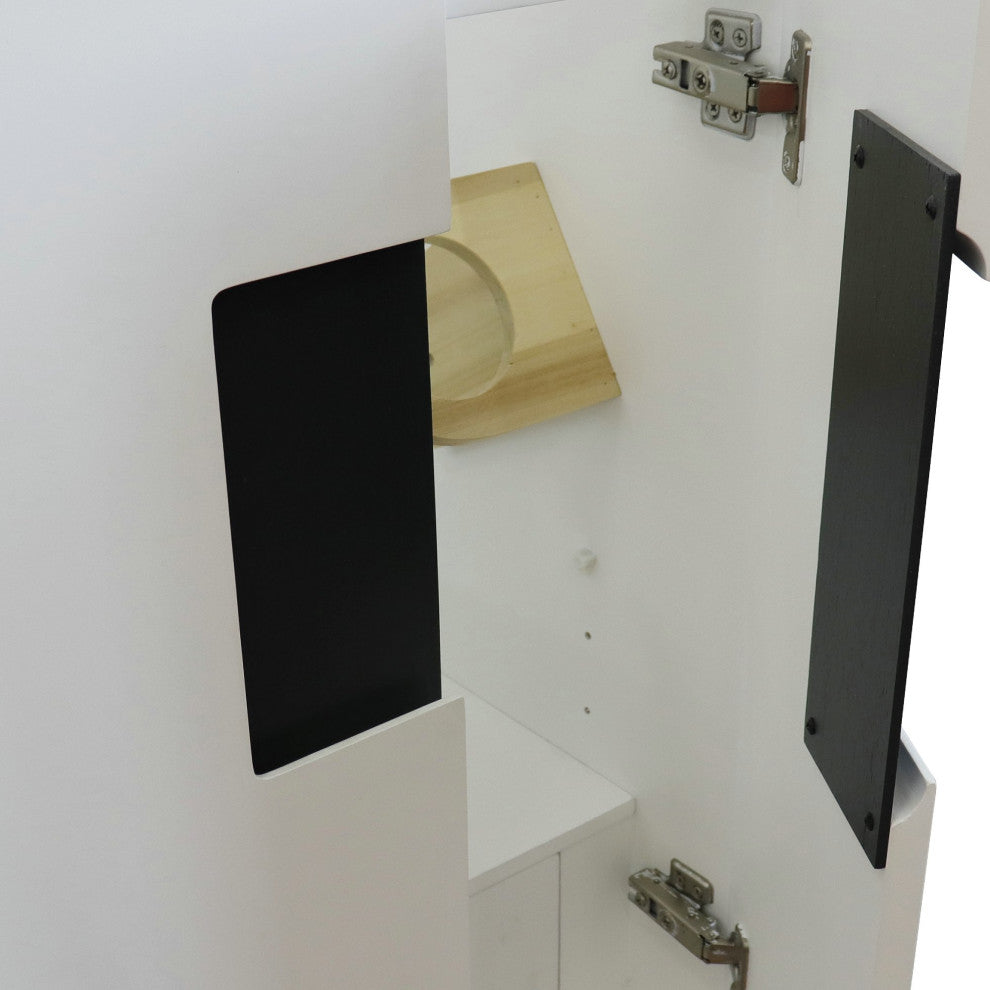 25" Single Sink Vanity, White Finish With Black Galaxy Granite And Round Sink