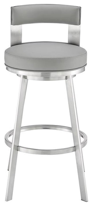 Armen Living Lynof 30" Swivel Faux Leather/Metal Bar Stool in Light Gray/Chrome