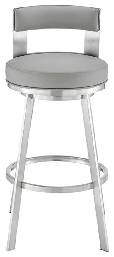 Armen Living Lynof 30" Swivel Faux Leather/Metal Bar Stool in Light Gray/Chrome
