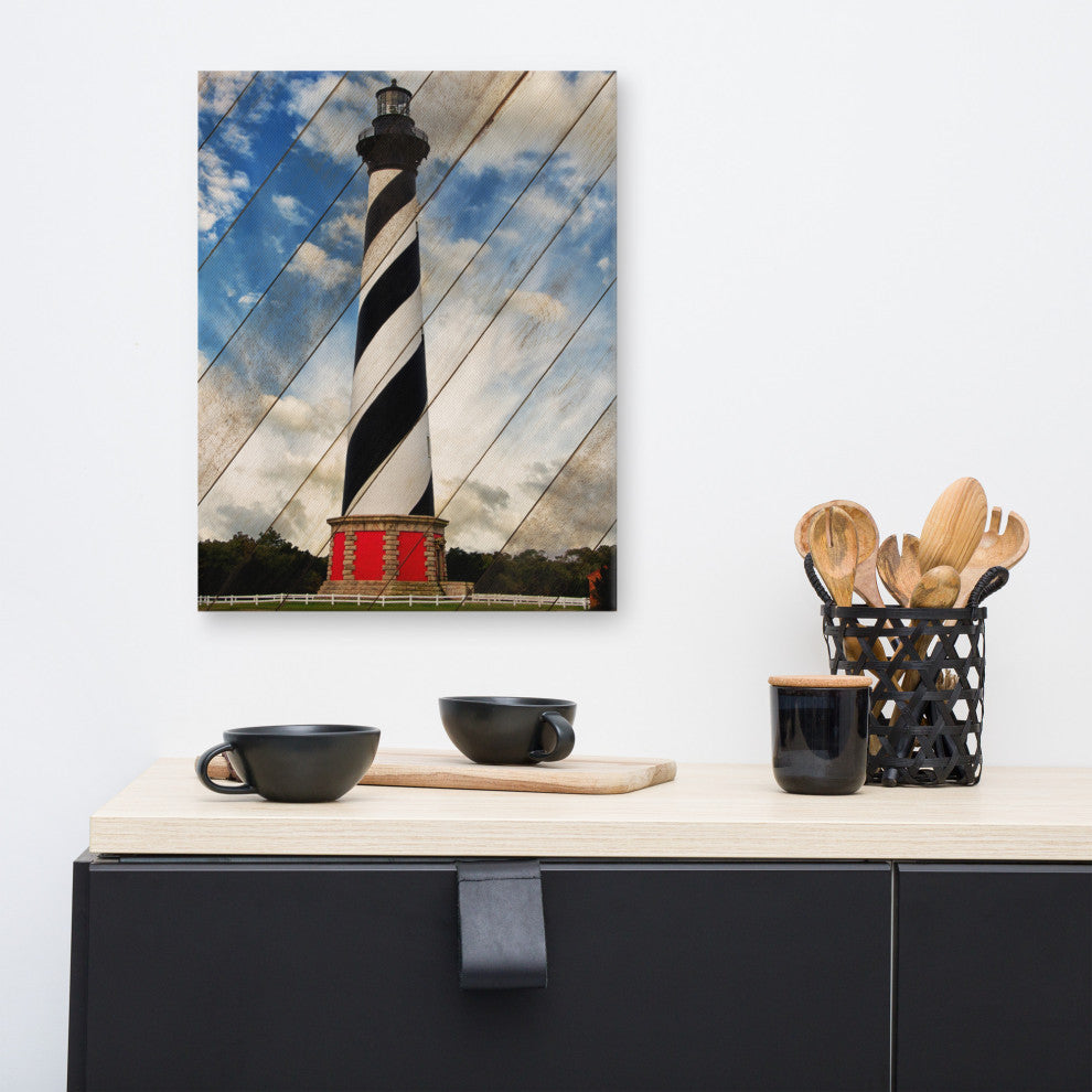 Cape Hatteras Lighthouse Landscape Photo Faux Wood Panels Canvas Prints, 16" X 20"