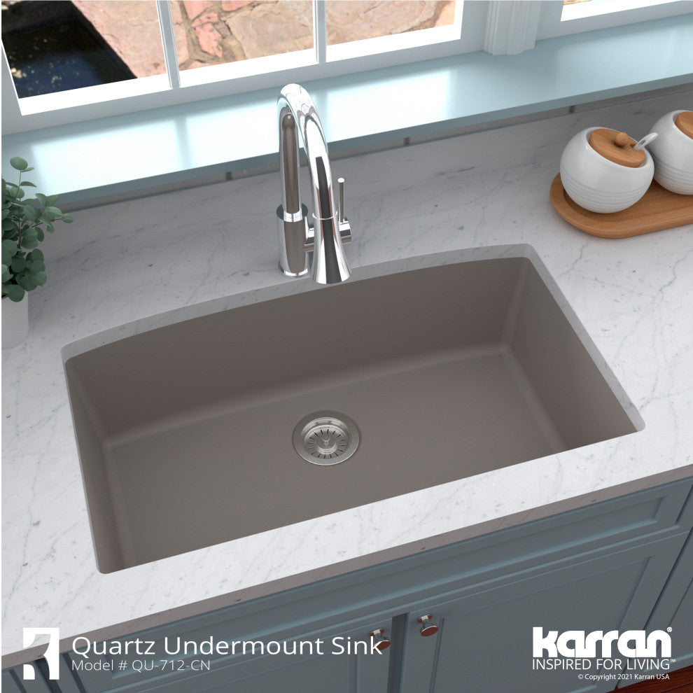Karran Undermount Quartz Composite 32" Single Bowl Kitchen Sink, Concrete