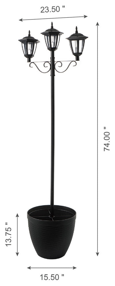 74"H Solar Three Head Street Light With a Planter Pot