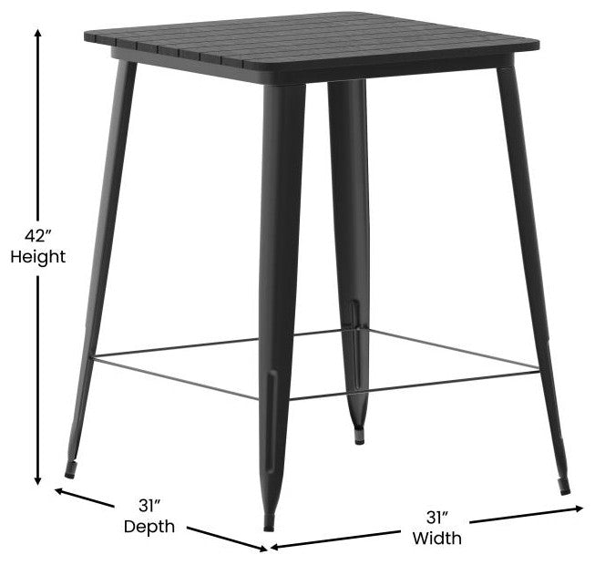 Declan Commercial Indoor/Outdoor Bar Top Square Table, 31.5", Black