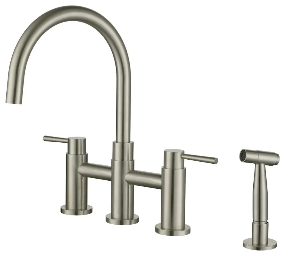 CASAINC Bridge Kitchen Faucet Double Handle with Side Sprayer 3 Color, Brushed Nickel