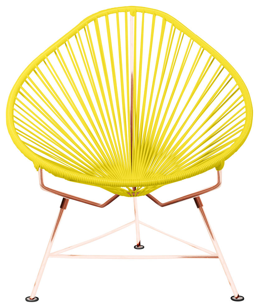 Acapulco Indoor/Outdoor Handmade Lounge Chair, Yellow Weave, Copper Frame