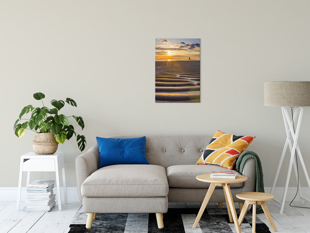 Sandbars Coastal Sunset Landscape Photo Canvas Wall Art Print, 18" X 24"
