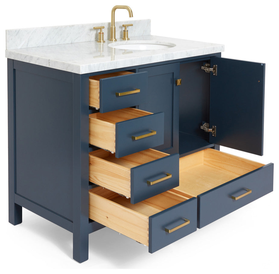 Ariel Cambridge 43" Right Offset Oval Sink Midnight Blue Vanity, No Mirror