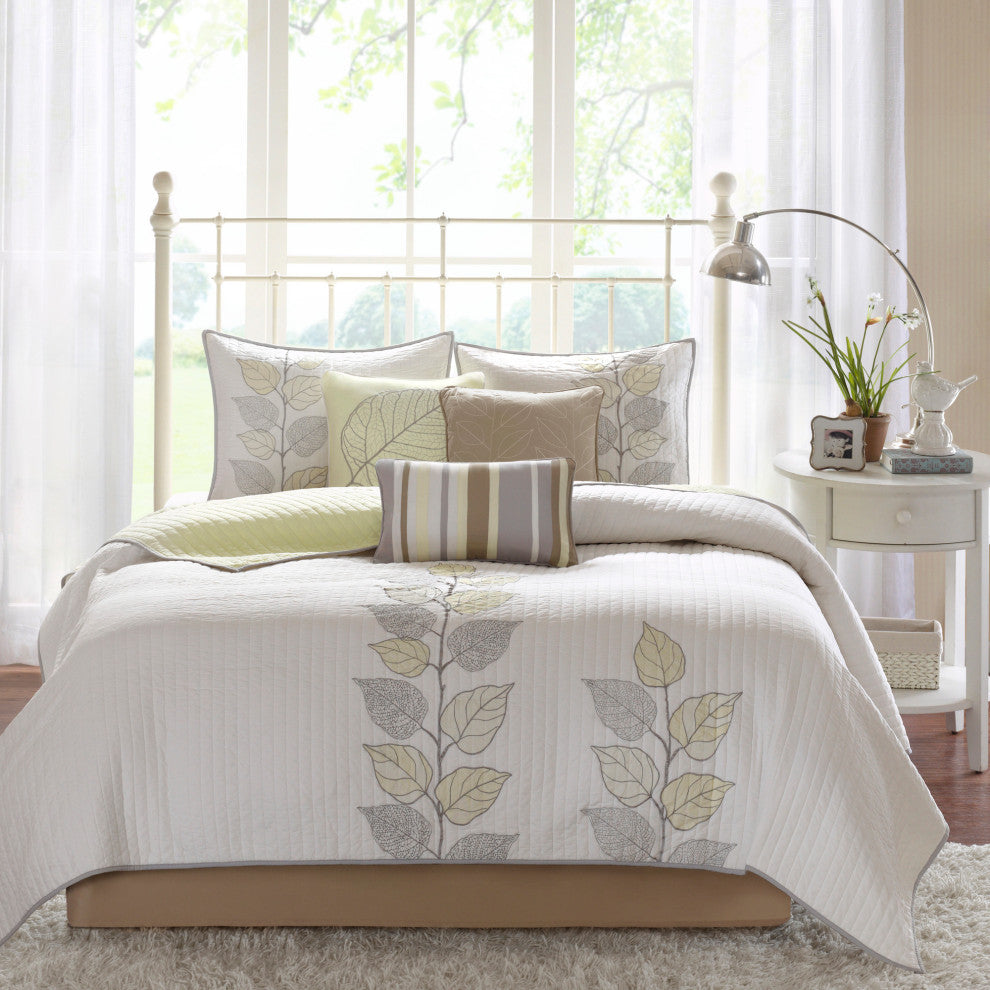 Madison Park Microfiber 6-Piece Coverlet Set With Embroidery, King