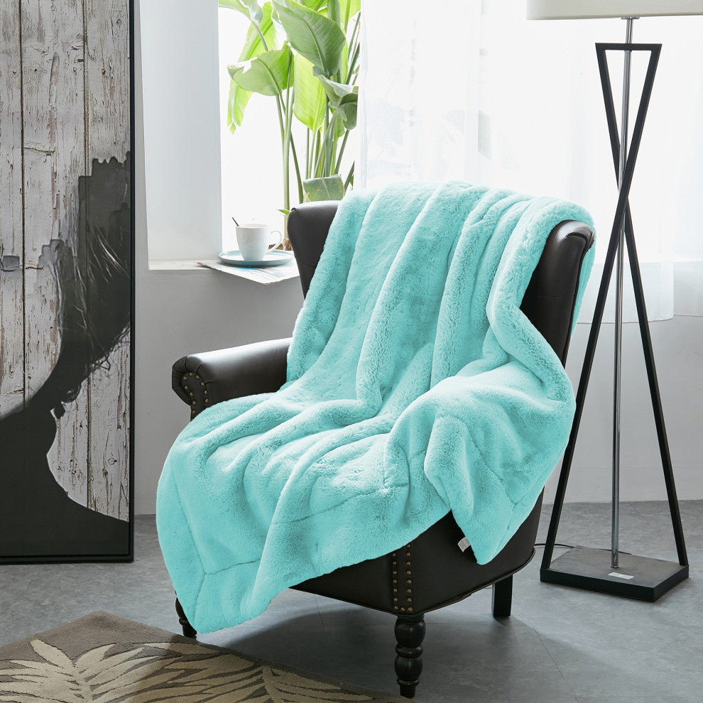 Heavy Faux Fur Throw, Bleached Aqua, 60"x80"