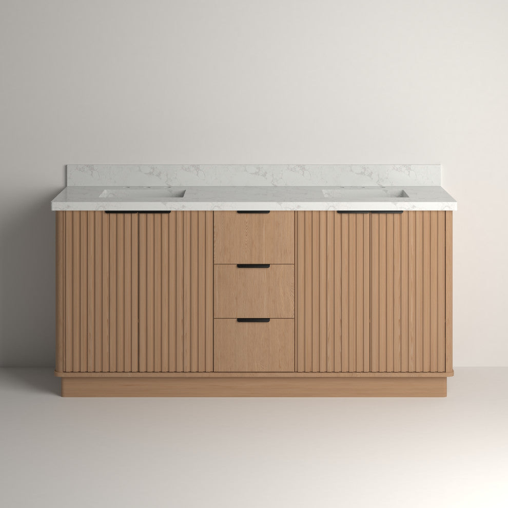 Kathryn Bathroom Vanity, Light Oak, 72", Double Sink, Freestanding
