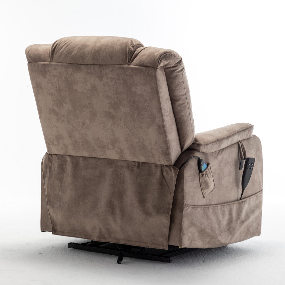 Motor Lift Recliner with Infinite Position & Extra-Wide Seat, Beige+brown